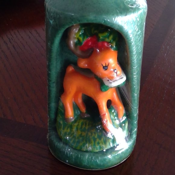 Christmas Pillar Candle with Reindeer - unopened, Green - Picture 3 of 8